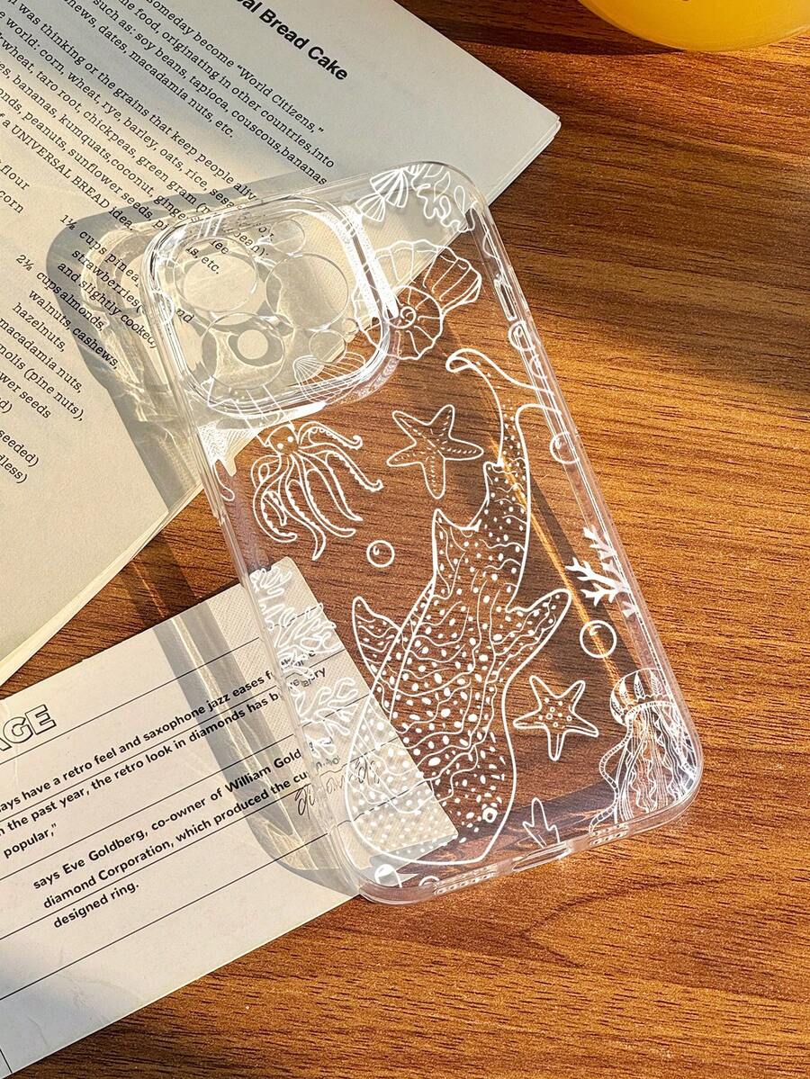 1 件极简主义线条海洋鲸鱼图案防滑软手机壳适用于 11/12/13/14/15/16 Pro Max 防水防震防摔防刮 - 彩色 - 查看 1