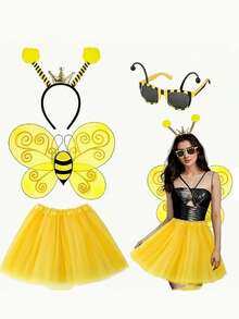9/4/2 Stücke Halloween Karneval Bienen Party Kostüm Bühnenauftritt Requisite Bienen Socken Ärmel Rock Bienen Haarband Brille Set