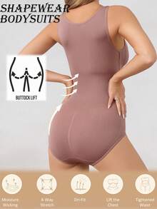 1 件女士塑身连体衣 - 腹部控制、腰部收紧和臀部提升、按扣裆部连体衣 - 摩卡棕 - 查看 2