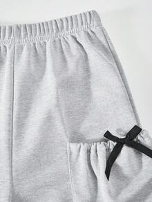 Pantalones rectos casuales para niñas, color gris claro, con estampado adorable de gatos y estrellas, tela suave y cómoda, diseño de bolsillo con lazo, adecuado para primavera, verano, otoño e invierno - Gris - Ver 4