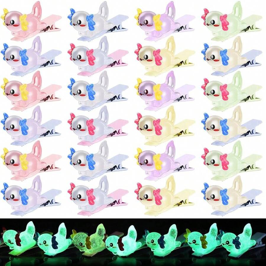 30 Pcs Glow Hair Clips Rave Hair Clips Women Music Festival Holiday Party Supplies (Duck)Valentine's Day NPVH - Axolotl - View 1