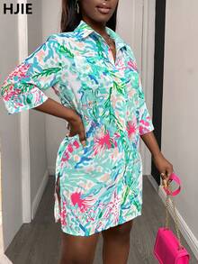 Couvre-maillot de plage imprimé tropical pour femmes - Tissu en polyester léger, motif floral vibrant, manches longues avec poche poitrine, idéal pour les vacances, les sorties d'été, les accessoires de plage et les cérémonies de remise des diplômes - couleur - Voir 4