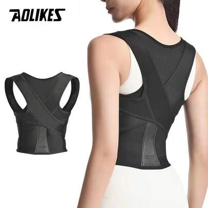 AOLIKES 背部支撑姿势矫正器，适用于女性和男性，肩部矫正器，可调节全背支撑，改善背部姿势 - 脊柱侧弯、驼背、驼背、胸椎、脊椎矫正器健身房配件