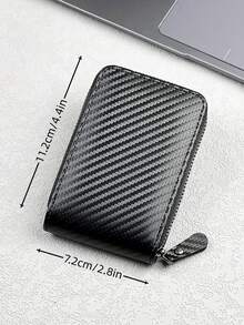 HOVI'S 新款碳纤维短款钱包男士卡包一体式拉链零钱包夹男士钱包钱包男士钱包真皮小钱包迷你钱包秋季