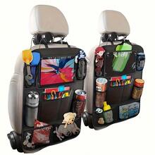 This 2-Piece Car Rear Seat Storage Bag Set Features A Flat Stand, 9 Storage Pockets, A USB/ Headphone Jack, And A Backrest Protector. With A Multi-Functional Design, It Enhances The Storage And Convenience Inside The Car - 黑色 - 查看 1