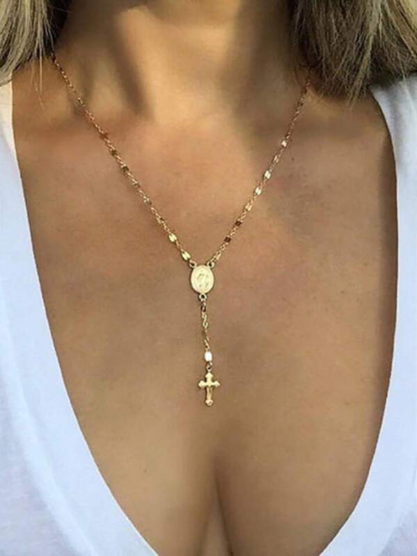 1pc The Mary Cross Necklace Is A Versatile Y-Shaped Collarbone Chain