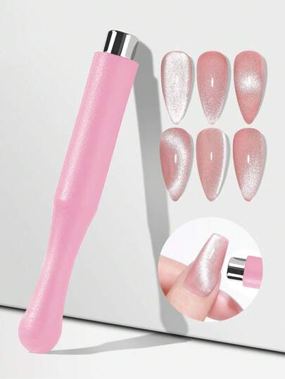迷你指甲磁铁 5.9 厘米粉色硅胶套猫眼效果法式指甲 UV 吸引力磁棒多功能美甲工具，重返校园