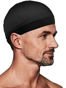 3pcs Solid Color Satin Elastic Shower Cap, Soft Breathable Hair Wrap, Sleeping Cap, Unisex Suitable For Sleeping, Shower, Sports, Hip-Hop Enthusiasts - Multicolor - View 3