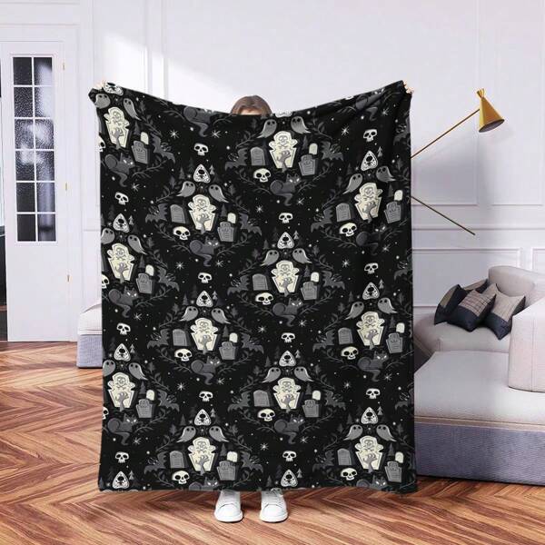 1pc Contemporary Flannel Bestseller Halloween Design Blanket - Comfortable Warm Digital Printed Knit Blanket, Suitable For Napping, Sofa, Office, Camping, Multipurpose Gift, All Seasons