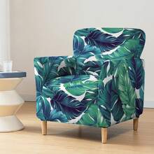 غطاء كرسي مطبوع بأوراق خضراء مرن، غطاء واقي من الغبار لكرسي واحد في غرفة المعيشة والنوم، مناسب لجميع الفصول