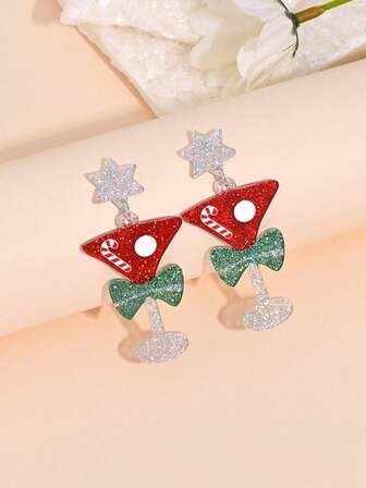 2pcs Christmas Acrylic Wine Glass Cute Earrings, Suitable For Christmas Wear And Gift Giving