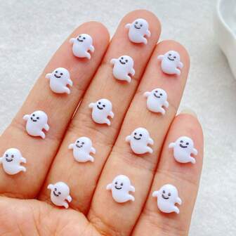 40/80pcs Cute Resin Mini Cartoon White Ghost Halloween Decorations - Themed Decorations Suitable For Nail Art, Scrapbooking, Hair Clips, Jewelry Making - Ideal Gifts For Christmas And Halloween