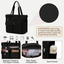 NEWHEY Canvas Tote Bags For Women Waterproof Large Work Tote Bag With Zipper Elegant Anti-Theft Shoulder Crossbody Bag For Casual College Travel Business Daily Shoulder Strap Lightweight - Multicolor - View 6