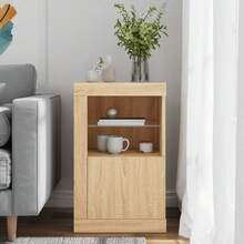 Larryhot Mueble auxiliar con luces  roble sonoma, bonito y práctico, ideal para almacenaje y decoración del hogar - Marrón - Ver 4