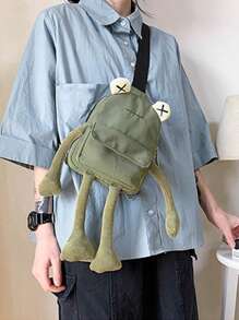 1个时尚卡通尼龙蓝色青蛙胸包，迷你不对称防水斜挎包，可装智能手机，适合工作、购物、旅行等场合使用。 - 軍綠色 - 查看 3