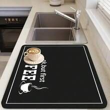 This Coffee Machine Pad Is Made Of High-Density Diatomaceous Earth Material, Featuring Wear-Resistant, Non-Fading, Waterproof And Easy-To-Clean Properties. The Bottom Has Been Upgraded To Rubber Material, Enhancing The Friction. - Black - View 6