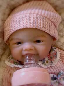 1个逼真硅胶重生女婴娃娃，13英寸全软硅胶重生婴儿娃娃，张嘴，防水，解剖结构精准，触感柔软，3D彩绘浅米色，血管清晰可见，可作为家庭收藏礼物或纪念品 - 彩色 - 查看 10