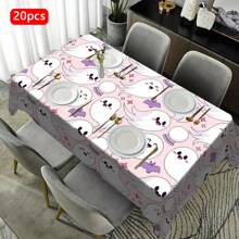 1/20 piezas Mantel de Halloween - Mantel con patrón de fantasmas blancos lindos y espeluznantes, mantel rectangular duradero, perfecto para comer, picnic, fiestas, bodas y meriendas, decoración de Halloween