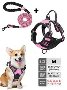 High Reflective Dog Harness Leash Collar Set, Adjustable Padded Dog Vest, Reflective Non-Obstructive Pet Oxford Vest With Front & Back Easy Control Handles, Comfortable, No-Choke Design Pet Vest Leash Collar Set - Ideal Choice For Outdoor Adventure, Multiple Sizes - Suitable For Small, Medium And Large Pets (If In Doubt Between 2 Sizes, Opt For The Larger Size As It Can Be Adjusted)