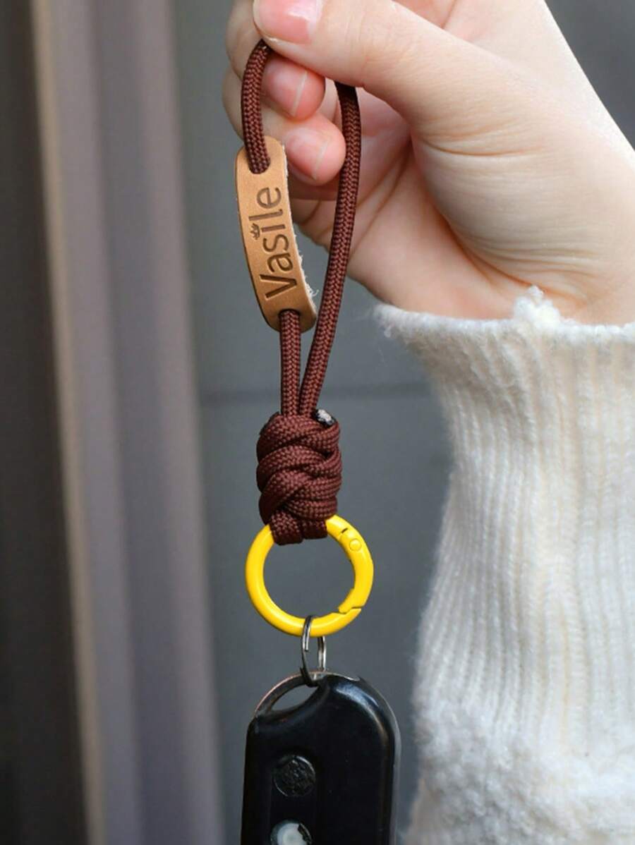1 件棕色涤纶多用途钥匙扣，创意手机挂绳环，时尚耐用的汽车钥匙扣