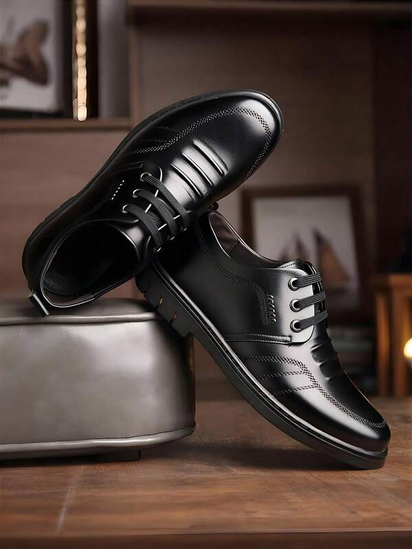 Zapatos Oxford hombre de piel negro corte bajo con cordones clásicos, modelo formal de negocio versátil para boda, banquetes, fiestas, eventos y trabajo diario casual