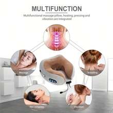Electric Neck Massager, U-Shaped Massage Pillow, Neck Massager With Durable Memory Sponge, Heated Massage Pillow, Deep Tissue Kneading Relaxation Airplane Car Travel Office Home Gift Father's Day Gift, Christmas Gift, Travel Essentials - Grey - View 2