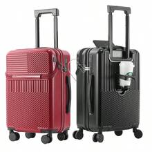 20 英寸硬壳行李箱，勃艮第红 - 大容量，静音万向轮，TSA 锁，USB 端口，适合学生、情侣、游轮、宿舍、旅行必需品 - 多色可选，耐用、时尚、防刮、随身携带、带笔筒、大容量、多功能便携式行李箱，男女通用，非常适合夏季度假 - 8028酒紅色 - 查看 2
