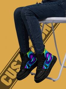 Custom High-Top Boots, Faux Leather Upper, Personalized Design, Upload Your Picture, Soft And Comfortable, Street Style, Stylish Customized Gift For Mom/Dad/Her/Him/Girlfriend/Boyfriend/Wife/Husband/Friend