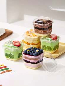 10/20/50pcs Square Mousse Cake Box, Tiramisu Dessert Packaging, Cake Shop Display Trifle Cup 300ml - Clear - View 3