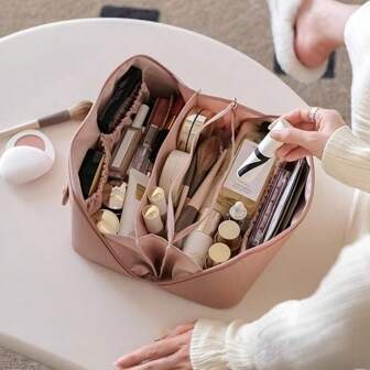 حقيبة مستحضرات تجميل سعة كبيرة من جلد البولي يوريثان بوردي اللون، سحاب واحد - حقيبة تخزين مستحضرات تجميل محمولة للسفر، مستلزمات العناية الشخصية والأساسيات الجمالية، بيج، تصميم متعدد الوظائف، مناسبة للرجال والنساء، حقيبة سفر للمستحضرات التجميلية، حقيبة تخزين منظمة للمستحضرات التجميلية ومستلزمات السفر، هدية