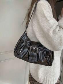 破旧的 Y2K 朋克摩托车包，荒原风格复古腋下包，新款高品质多功能手提包/单肩包 - 咖啡棕 - 查看 1