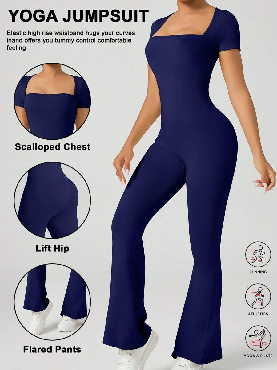 Women Workout Flare Jumpsuits ,High Stretch Athletic Jumpsuit, Gym Bodycon Scrunch Butt Yoga Rompers