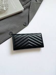 Women's Black PU Embroidered Long Wallet Clutch - Multi-Card Slot Large Capacity, Stylish And Versatile Long Wallet For Girls, Office Ladies, And Travel Essentials.