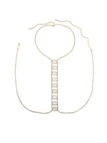 1 pieza Cadena corporal personalizada con flecha/rhinestone/perla, cadena corporal con flecos de moda sexy para la playa, cadena minimalista con flecha, cadena para el pecho para mujeres, accesorios de ropa urbana, accesorios para jeans - C - Ver 3