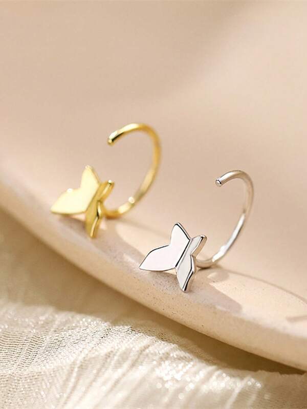 14K Gold Plated 925 Sterling Silver Smooth Butterfly Stud Earrings, Hypoallergenic Earring Hooks, Unique Design Earrings, Gift For Girlfriend