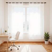 Semi-Translucent Kitchen Curtain With Openwork Stripe, Solid Colors, Lightweight Style For Windows, 100% Polyester - trắng - Xem 1