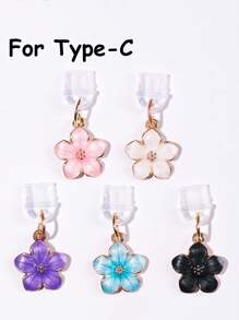 1 pezzo Tappo antipolvere per porta di ricarica con design a fiori di ciliegio/sakura, ciondolo in lega di alta qualità, delicato, dolce e alla moda, lavorazione a olio fluido, adatto per decorazioni primaverili ed estive, accessorio decorativo per porta di ricarica di telefono, tablet, auricolare, Kindle, tappo in silicone trasparente, adatto come piccolo regalo, protegge la porta di ricarica da acqua, umidità e sporco, compatibile con connettore Lightning/Type-C per iPhone, si fissa saldamente in posizione
