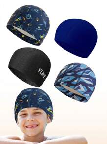 1pc/4pcs Boys Swim Caps Bathing Swimming Hats Unisex Polyester Bathing Pool Cap Summer Swimming Hats For Boys Girls Toddlers Long Short Hair