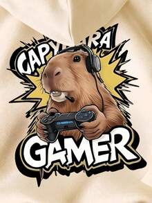 Young Boy Capybara Pattern Warm Sweatshirt - Apricot - View 5