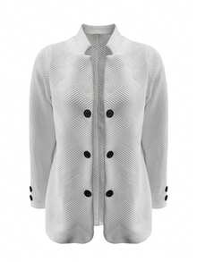 Plus Size Solid Color Mid-Length Slightly Loose Women Office Wear Daily Commute Casual Double-Breasted Blazer Jacket Spring White - White - View 5