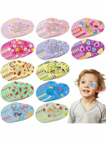 9/12 Pieces Children's Boy And Girl Eye Masks Suitable For Both Adults And Children. Sticky Eye Masks Made Of Large Quantities Of Cotton Fabric. Good Ventilation. Product For Correcting Strabismus And Amblyopia. 12 Styles, Regular Size.