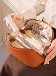 1 geantă de machiaj, geantă cosmetică din piele PU impermeabilă, geantă de toaletă portabilă, organizator de machiaj cu strat dublu de mare capacitate