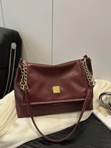 极简纯色链条斜挎包，拼布蛇皮纹女士手提包，高品质时尚单肩包，2025秋季新品