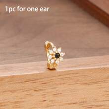 1 Peça Brinco Argola Pequena com Zircônia, Brinco Dourado 18K com Florzinha, Brincos de Cartilagem, Labrete, Tragus, Hélix, Joias de Piercing
