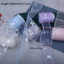 彩虹色蝴蝶雪纺丝带发饰，蝴蝶结装饰，适合礼物、鞋子、袖子、头饰、家纺、庆典 - 彩色 - 查看 2