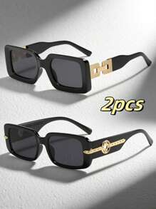 2 件/3 件女士复古方形眼镜，适合日常生活、海滩度假、户外旅行、装饰链、经典黑色、成人派对礼物、节日配饰、基本秋冬女装、商务休闲礼物、海滩配饰