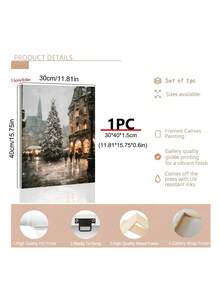1pc Winter Canvas Print Wall Art Print Christmas Tree Winter Wonderland Classic Picture Poster Old European City Cityscape Holiday Decor, Modern Classical Christmas Canvas Art Print, Vintage Tree Poster, Christmas Wall Art, Bedroom Decor, Living Room Decor Home Decor Christmas Decorations - Multicolor - View 9