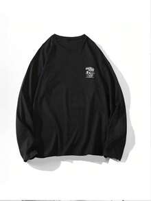 Kaos Lengan Panjang Leher Bulat dengan Cetakan Kartun Dua Sisi - Hitam - View 2