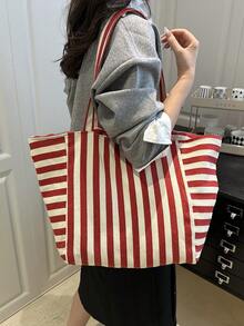 2026 New Retro Style Striped Canvas Bag, Large Capacity, Versatile Use, For Work, School And Outdoor Activities, Can Be Used As A Backpack - Grey - View 3