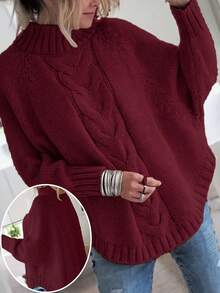 Áo chui đầu dài tay màu trơn dệt kim gân mặc thường ngày - Màu Đỏ Sâu - Xem 1